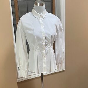 Anthropologie Maeve White 100% cotton Blouse w/ drop shoulder & fitted waist
